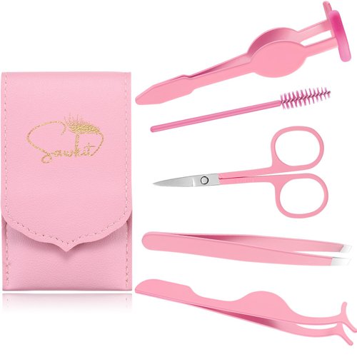 Eyelash Applicator Tool – 5-in-1 Lash Applicator Tool Set with Eyelash Extension Tweezers, Scissors,– Pro Eye Lash Clusters Applicator Tool Pink for Eyelash Extensions, Cluster Lashes