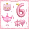 6th Birthday Decorations for Girl, Crown 6 Balloon, Pink Number 6 Balloons 40 Inch, Cat Themed Party Decorations Baby Shower Supplies