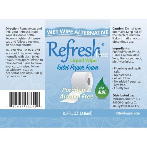 Refresh Liquid Wipe Free: Toilet Paper Foam Dispenser Refill for Sensitive Skin. Eco-Friendly Flushable Wet Wipe Alternative with Witch Hazel and Aloe. 8 oz Refill.…