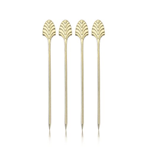Viski Gold Art Deco Cocktail Picks, Stainless Steel Cocktail Picks for Drinks, Garnish Picks, Cocktail Skewers, Barware Accessories, 5in, Set of 4
