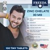 Freeda Chelated Zinc Supplement - Kosher 30 mg Zinc Chelate Zinc Tablets as Albion TRAACS Zinc Bisglycinate - Zinc Chelated for Adults - Pure Zinc 30mg - Zinc for Men & Women - (250 Tiny Tablets)