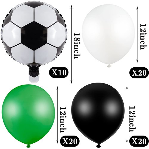 70 Pieces Soccer Balloons Soccer Birthday Party Supplies Includes 10 Pieces Soccer Aluminum Foil Metallic Foil Balloons and 60 Pieces Latex Balloons for Boys Girls Soccer Themed Birthday Party Decor