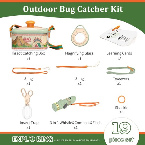 Bug Catcher for Kids Explorer Bug Catching Kit with Insect Critter Catcher, Magnifying Glass, Tweezers, Whistle & Compass, Outdoor Adventure Nature Exploration Toys for Boys Girls 3-12 Year Old