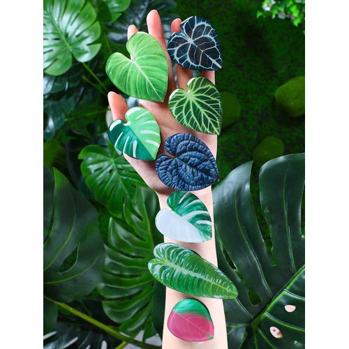 8 Pcs Tropical Leaves Phone Holder Green Plant Cell Phone Grip Holder Monstera Philodendron Anthurium Phone Sockets Cute Phone Finger Collapsible Expanding Kickstand Holder for Smartphone and Tablets
