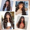 MINLEE Long Brown Wavy Wig for Women 26 Inch Wigs with Bangs Natural Looking, Synthetic Heat Resistant Fiber Wig for Daily Party Use (Brown Mix Blonde)