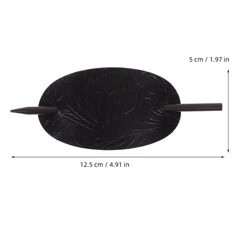 LALAFINA 3Pcs Leather Hair Barrette with Stick Oval Shape Hair Pins Hairpin Ponytail Holders Hair Stick Headdress Hair Styling Stick for Women Girls (Black)