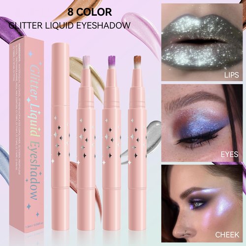 Easilydays Dark Purple Glitter Liquid Eyeshadow, Sparkle Lavender Violet Eye Shadow High Pigment Intense Monochrome Dark Smokey Eyeshadow, Long Lasting Waterproof Rotating Eyeshadow, 05 Violet
