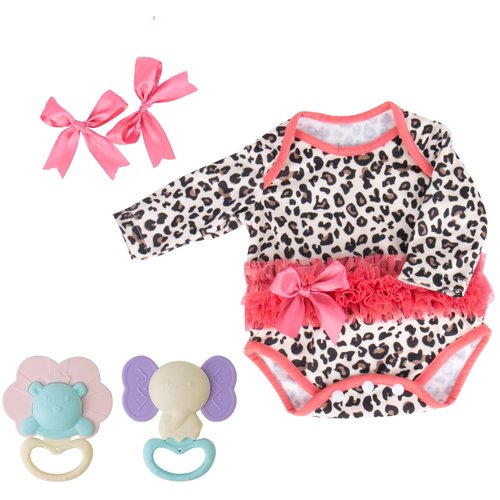 Milidool Reborn Baby Doll Clothes 20 inch Doll Clothes Reborn Outfit Accessories Pink Leopard 4pcs Set for 18-22 Inch Reborn Doll Newborn Girl