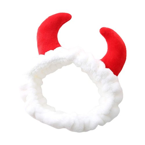 appuivbt Plush Red Devil Horns Headband,Face Wash Plush Hair Band Hair Hoop Makeup Turban Bandana Headband for Female Girls