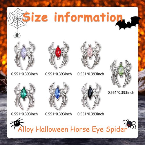 JERCLITY 35pcs Halloween Spider Nail Charms Silver Spider Charms for Nails Inlay 7 Colors Horse Eye Gems and Charms Punk Retro Spider Nail Rhinestones Nail Art Supply for Women Halloween Decorations