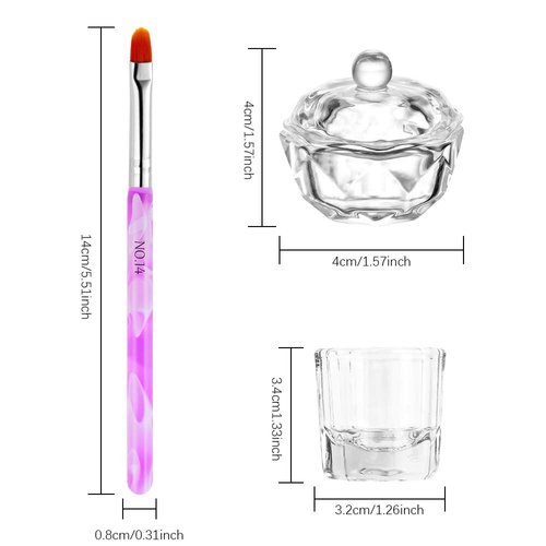 DKAF 11Pcs Nail Art Tools, 4 Nail Art Acrylic Glass Bowl Dappen Dishes Cup and 7 Acrylic Nail Brush, Crystal Cup UV Gel DIY Brush Set for Acrylic Liquid Powder Styling Tool