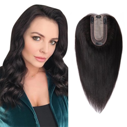 TESSHAIR Hair Toppers Pieces for Women Real Human Hair, Upgraded 7 * 13cm Silk Base Clip in Hair ...