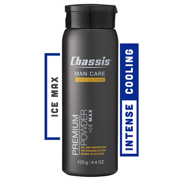 Chassis Ice Max Premium Body Powder for Men, Odor-Absorbent, Anti-Chafing, Talcum-Free, Men’s Hygiene Comfort Powder, Natural Ingredient Ball Deodorant for Men, Original Fresh Scent