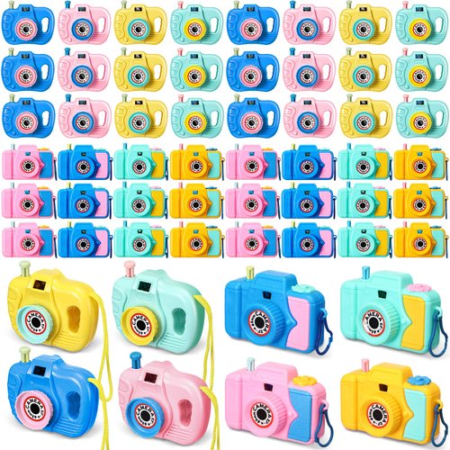 48 Pcs Christmas Kids' Camera Toy Set Back to School Gifts Children's Pretend Play Prop with Images in Viewfinder Mini Toy Camera for Boys Girls Toddler Birthday Party Favors Goodie Bag Return Gifts