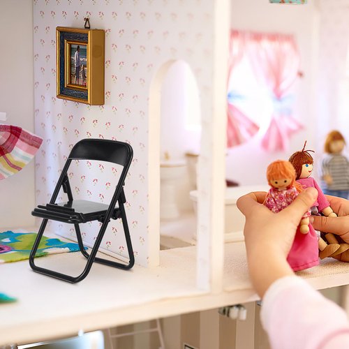 Gadpiparty Foldable Chair Mini Plastic Chair Action Figure Accessories Phone Holder Stand Doll Chair Dollhouse Decoration Miniature Furniture Black 12pcs