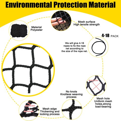 Bunifa Climbing Cargo Net for Kids Outdoor Balcony Safety Net Rope Netting Playground Climbing Net Stairway Railing Safety Net for Children Pets Toys Knotless Polyester Sports Netting