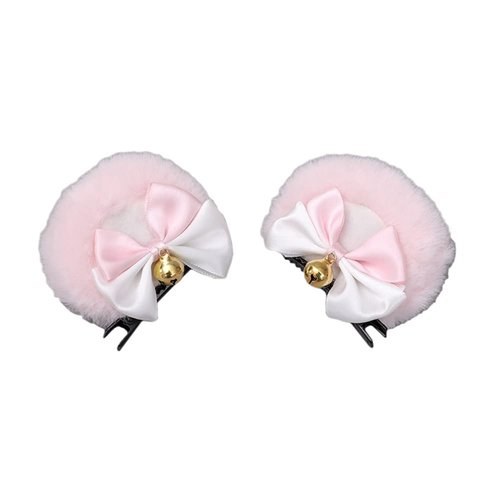 1 Pair Handmade Bear-Ear Hair Clip Plush Bear Ears Hair Barrettes Faux Fur Bow Bear Ears Hairpins Sweet Bowknot Hairpins Cute Barrette Cosplay Props Hair Accessories, Pink Ear White Bow