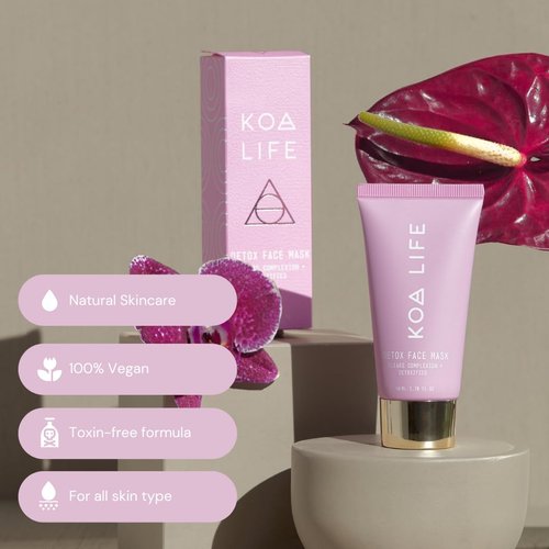 KOA LIFE Detox Face Mask - Charcoal Face Mask Skincare, Bentonite Clay, Facial Mask, Clay Face Mask, Deeply Hydrates, Nourishes Skin, Antioxidants, Natural, Vegan - 1.70 Fl Oz