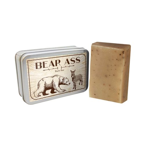 Bear Ass Bath Bar - Funny Vintage Bear and Donkey Design - Novelty Bath Soap for Men - Coffee Soap, Handcrafted, Made in the USA, Contains Real Ground Coffee