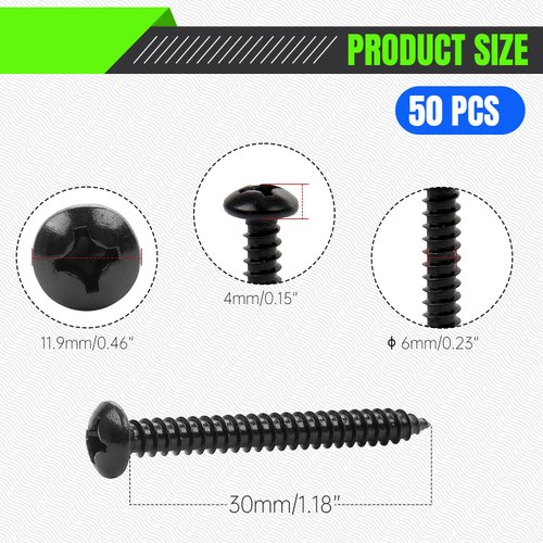 YIEMI Black Self Tapping Screws，#6 x1-13/64" 304 Stainless Steel Sheet Metal Screws（25 PCS）