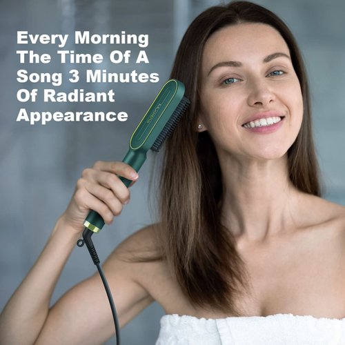 Mudiltha Hair Straightener Brush, Green, Ionic Technology with Negative Ions, 9 Temperature Settings, Suitable for Normal Hair, 50 Watts, 110 Volts