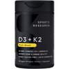 Sports Research® Vitamin D3 + K2 w/Coconut Oil - Vegan Vitamin D 2500iu & Mk7 Vitamin K 100mcg for Bone & Immune Support - Vegan Certified · Non-GMO · Soy Free - 60 Softgels