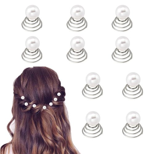 Pearl Spirals Hair Clips, 10Pcs Sparkle Pearl Coil Hair Clips, Handmade Decorative Hair Barrettes...