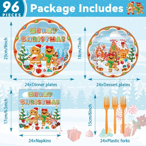 96 Pcs Gingerbread Party Supplies Paper Plates Napkins Christmas Gingerbread Party Birthday Decorations Favors for Christmas Family Gathering Winter Holiday Birthday Party Supplies Serves 24