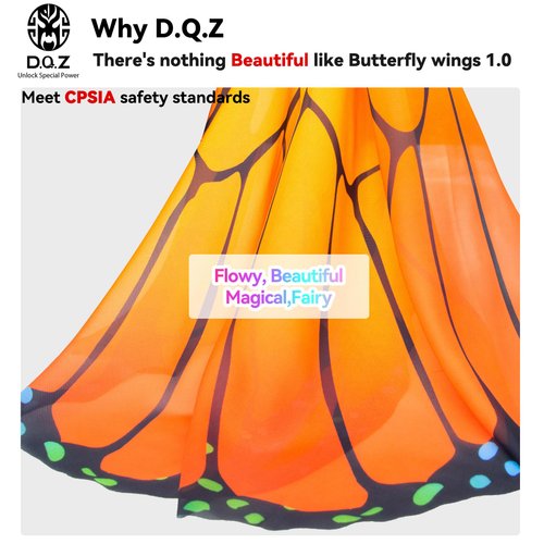 D.Q.Z Kids Monarch Butterfly Wings for Toddlers Girls Halloween Dress Up Costumes Children Fairy Party Favors (Orange)