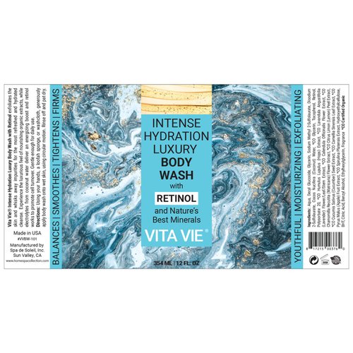 VITA VIE Intense Hydration Luxury Body Wash with Retinol, 12 oz - Youthful, Moisturizing, Exfoliating Clean