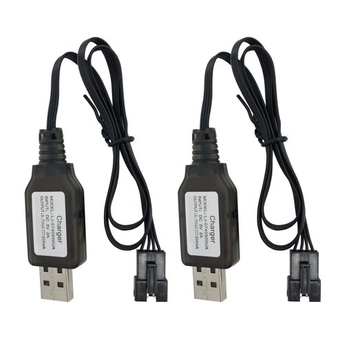 SM-4P Charger for RC Car/Boat/Gel Ball Blaster 7.4V Li-ion Battery, USB Charging Cable 2-Pack