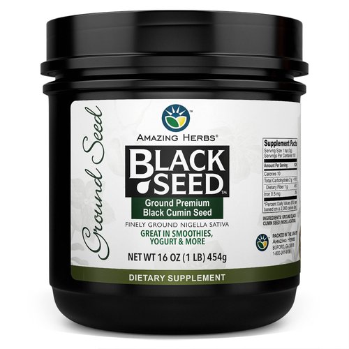 Amazing Herbs Premium Ground Black Cumin Seeds - Finely Ground Nigella Sativa, Gluten Free, Non GMO, Supports Cardiovascular Function & Preserves Digestive Health - 16 Oz