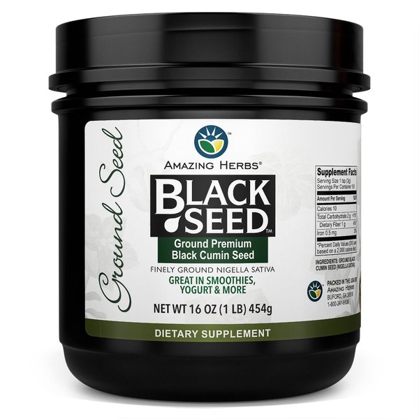 Amazing Herbs Premium Ground Black Cumin Seeds - Finely Ground Nigella Sativa, Gluten Free, Non GMO, Supports Cardiovascular Function & Preserves Digestive Health - 16 Oz