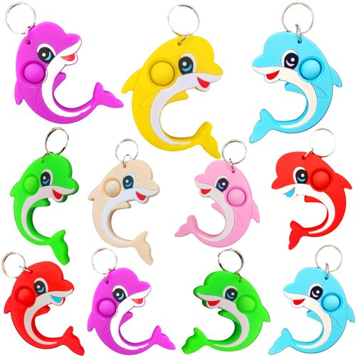 Roaqua 20 Packs Bulk Dolphins Backpack Mini pop Fidget Keychain, Birthday Party Favors,Summer Students Prize Gifts