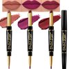 3 Pcs Lip Liner and Lipstick Set Kit for Women DNM Matte 24 Hour Lipstick matte lipstick long lasting waterproof lip liner gloss set Dark Ruby Deep Red Lip Crayon Sticks Liner Pencil Set.