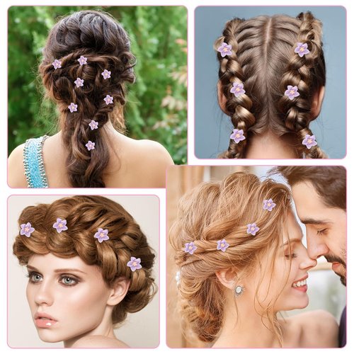 Ouligay 20Pcs Mini Flower Hair Clips Cute Hair Pins Purple Hair Clips Small Flower Hair Clips Wedding Hair Barrettes Bridal Hair Accessories for Women Girls Gifts