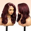 KOME Burgundy Synthetic Lace Front Wig,13X5X1 Body Wave Pre Plucked Short Bob Wigs,Glueless Lace Front Wigs for Women,Shoulder Length Daily Use Hair Wig 18IN