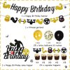 Gym Birthday Party Decorations Black and Gold Fitness Themed Party Decorations for Men, Weight Lifting Theme Party Supplies with Fitness Cake Topper Glitter Gym Happy Birthday Banner