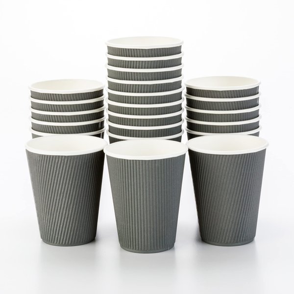 Restaurantware 12 Ounce Disposable Coffee Cups 25 Ripple Wall Hot Cups For Coffee - Lids Sold Separately Rolled Rim Gray Paper Insulated Coffee Cups For Hot Coffee Tea And More