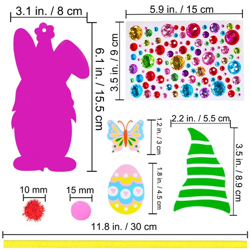Winlyn 24 Sets Easter Decorations DIY 3D Gnome Ornaments Easter Craft Kits Assorted Foam Easter Gnome Ornaments Easter Stickers for Kids Party Favors Easter Spring Classroom Home Activity Art Project