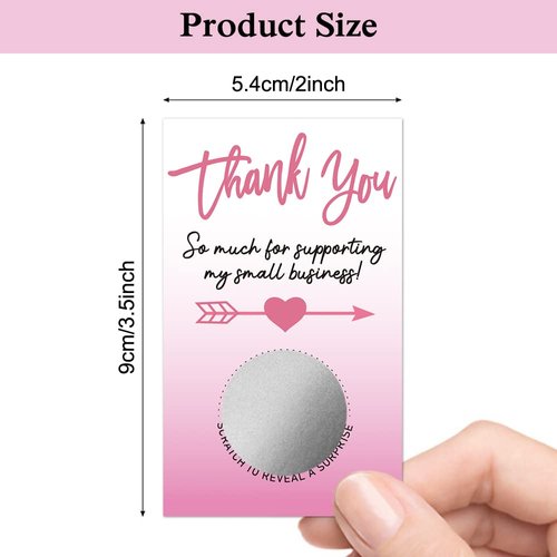 Haizct 50 Pack PinkThank You Blank Gift Certificate Scratch Off Cards for Small Business, Spa Beauty Makeup Hair Salon, Bridal Shower, Baby Shower, Country Wedding (Thank You CardF), Silver-GK091