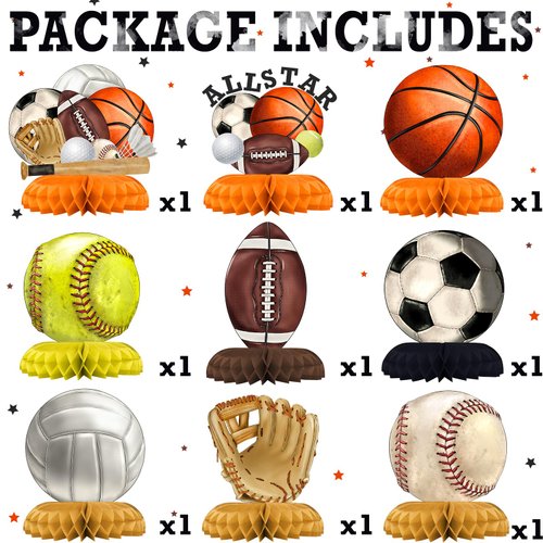 Sport Party Decorations - Sport Honeycomb Centerpieces for Kids' Sport Birthday and Baby Shower Table Decor