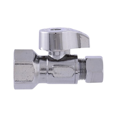 Eastman 3/8 Inch FIP x 3/8 Inch OD Compression Quarter Turn Straight Stop Valve, Brass Plumbing Fitting, Chrome, 10754LF