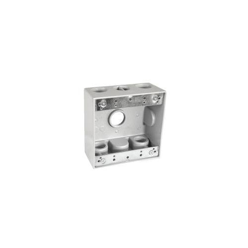 Sealproof 2-Gang 5 Hole 3/4" Holes Weatherproof Rectangular Exterior Electrical Outlet Box with 5 Outlet Holes, 3/4-Inch, UL Listed, Double Gang
