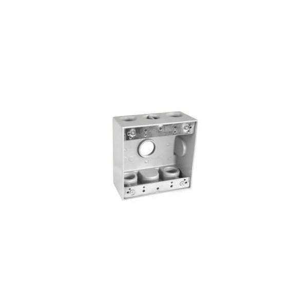 Sealproof 2-Gang 5 Hole 3/4" Holes Weatherproof Rectangular Exterior Electrical Outlet Box with 5 Outlet Holes, 3/4-Inch, UL Listed, Double Gang