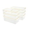 Martha Stewart Kerry Plastic Stackable Office Desk Drawer Organizers, 6" x 3", 6 Pack, with Gold Trim