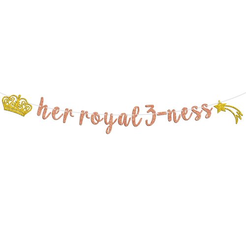 Her Royal 3-ness Birthday Banner, 3rd Birthday Decorations Girl, Princess Theme Birthday Party Decorations for 3 Year Old, Her Royal Fourness Party Supplies Favors, Happy 3rd Birthday Sign Backdrop for Girls