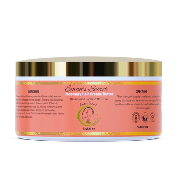 Eman's Secret Ayurvedic Hair Butter, Luxurious Moisturizing and Nourishing Hair Treatment Infused with Rosemary for Dryness, Frizz Reduction, and Breakage Prevention, (8.45 oz)