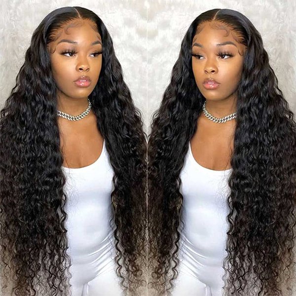 Kbeth 13x4 Lace Deep Curly Wave HD Transparent Lace Front Wigs Human Hair Brazilian Virgin Curly Wave Lace Frontal Wig Curly Wig Pre Plucked with Baby Hair for Black Women (13x4 Wig, 26 Inch)