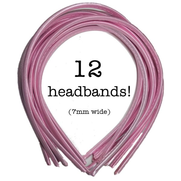 Threddies 12pc Skinny Satin Headbands - 7mm wide, solid color packs (Light Pink)